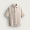 Chemise Lin Naturelle Unie face Chemise lin naturelle unie écru à manches courtes boutonnée, présentation produit sur fond neutre