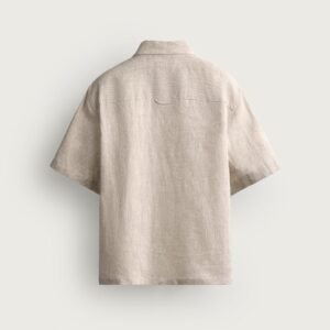 Chemise lin naturelle unie écru vue de dos, manches courtes, tissu léger respirant pour homme