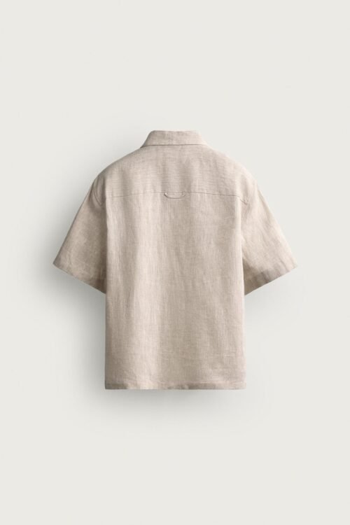 Chemise Lin Naturelle Unie Dos Chemise lin naturelle unie écru vue de dos, manches courtes, tissu léger respirant pour homme