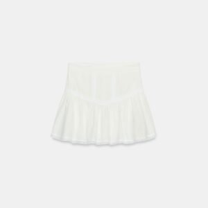 Jupe courte en coton bio blanche à volant, taille haute, plissée et légère, modèle femme