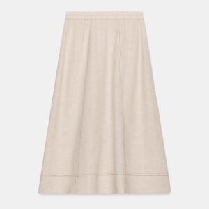 Jupe lin naturelle midi écru avec plis et surpiqûres, vue dos, produit eco-responsable