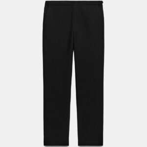 Pantalon chino femme noir en coton bio, vue face, taille normale, poches latérales, coupe droite
