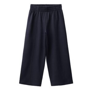 Pantalon garçon en coton bio noir taille enfant avec taille élastiquée, coupe droite et plis centraux