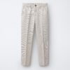 Pantalon garçon en lin beige naturel, coupe droite avec plis et poches latérales