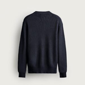 Pull crew neck en coton bio bleu marine vu de dos, maille fine et col rond