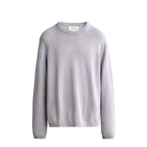 Pull col rond en laine mérinos gris clair pour homme, texture fine et manches longues