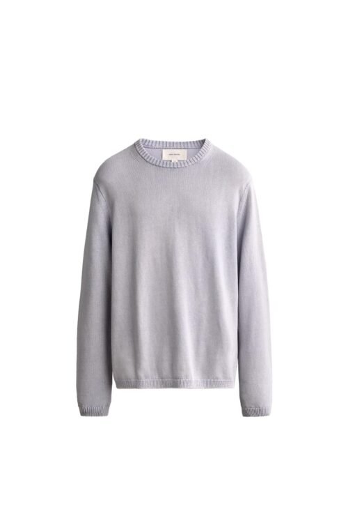 Pull col rond en laine mérinos gris clair pour homme, texture fine et manches longues