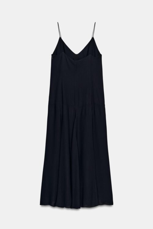 Robe midi en coton bio bleu marine à fines bretelles, vue dos, sans mannequin