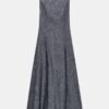 Robe ajustée en laine gris graphite dos nu, texture chinée visible, sans manches, vue produit complète