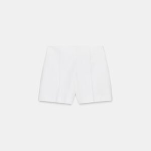 Short coton bio blanc pour femme, coupe droite et taille haute, image produit détaillée