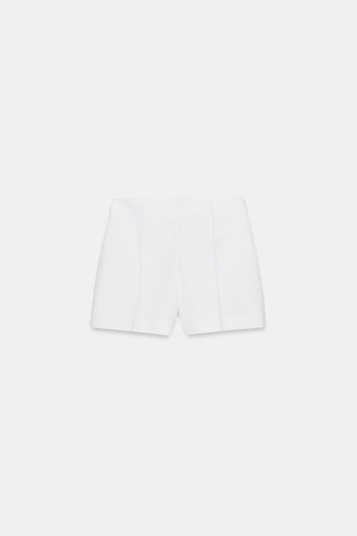 Short coton bio blanc pour femme, coupe droite et taille haute, image produit détaillée