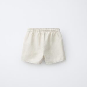 Short fille en coton bio blanc dos, taille enfant, ceinture élastiquée, coupe décontractée