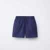 Short garçon en coton bio bleu uni avec taille élastique et cordon, vue face, produit enfant