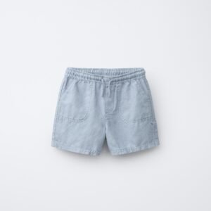 Short garçon en laine gris clair, taille enfant, poches avant et cordon de serrage