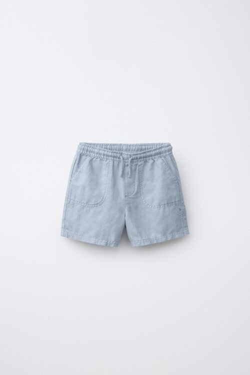 Short garçon en laine gris clair, taille enfant, poches avant et cordon de serrage