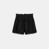 Short en laine noir taille haute à taille élastiquée, dos visible, produit femme boutique