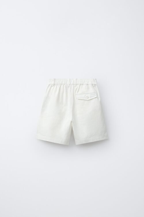 Short lin naturel fille dos, coloris naturel clair, taille enfant, poche arrière boutonnée