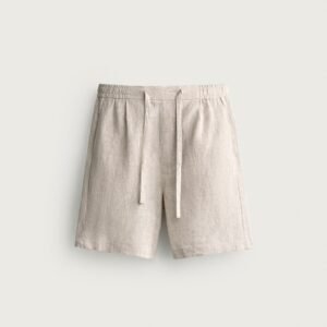 Short en lin naturel écru pour homme, taille élastique et cordon, finition légère et respirante