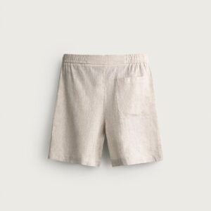 Short en lin naturel écru pour homme, taille élastique et poche arrière visible