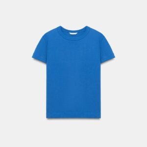 T-shirt coton bio bleu électrique uni pour femme, face, coupe classique, col rond, manches courtes