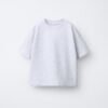 T-shirt garçon coton bio gris uni, encolure ronde, manches courtes, présenté à plat