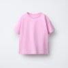T-shirt fille coton bio rose tendre uni, manches courtes, taille enfant, présenté à plat