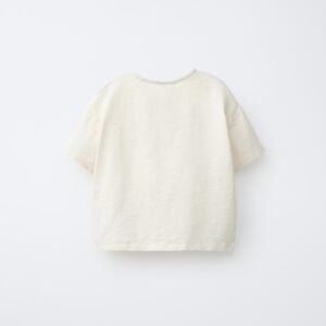 T-shirt garçon en lin écru clair, dos simple à manches courtes, produit enfant écologique