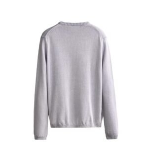 Pull en laine mérinos gris uni vue dos, col rond côtelé et manches longues